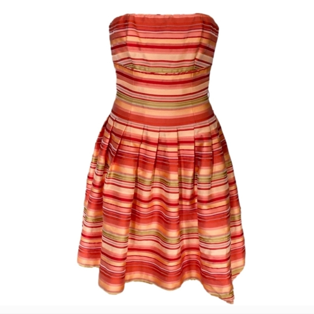 Talbots Dress Striped  Strapless Sz: 8 Fit And Flare Pink Orange Cocktail Short